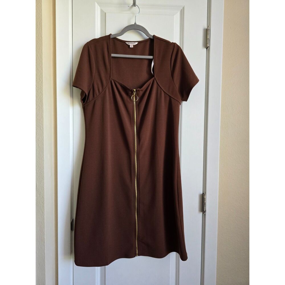 Nanette Lepore Brown Zip-Front Shift Dress